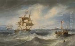 Congested Waters Between Hurst
Castle And The Needles, With A Royal Navy Frigate Heaving-to To Take On
The Pilot by John Wilson Carmichael