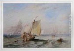 A Busy Shipping Scene With A Trading Smack In The Foreground by John Wilson Carmichael