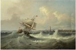 Shipping In A Stiff Breeze On The Solent by John Wilson Carmichael