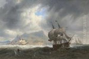 Shipping In A Heavy Swell Off Palermo by John Wilson Carmichael