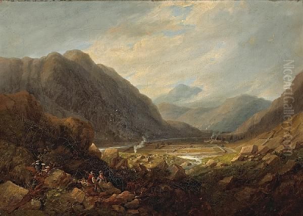 An Extensive View Of A Valley With Two Figuresresting In The Foreground - view 1