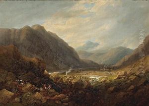 An Extensive View Of A Valley With Two Figuresresting In The Foreground by John Wilson Carmichael