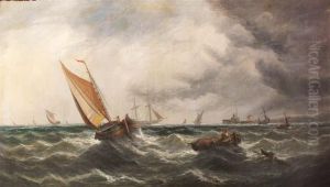 A Shipping Scene In Choppy Waters by John Wilson Carmichael