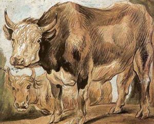 Two Standing Oxes, Facing Left