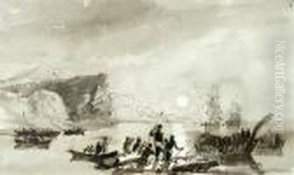 Study For H.m.s. Erebus And Terror With Native Craft In New Zealand C. 1847 - view 1
