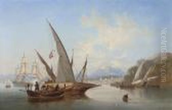 Local Craft And A Saluting
Frigate In The Bay Off Rethymnon, Crete, With The Port's Citadel Rising
To The Right And Mount Ida In The Distance Beyond - view 1
