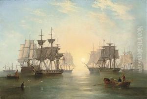 The Fleet At Anchor In An Evening Calm by John Wilson Carmichael