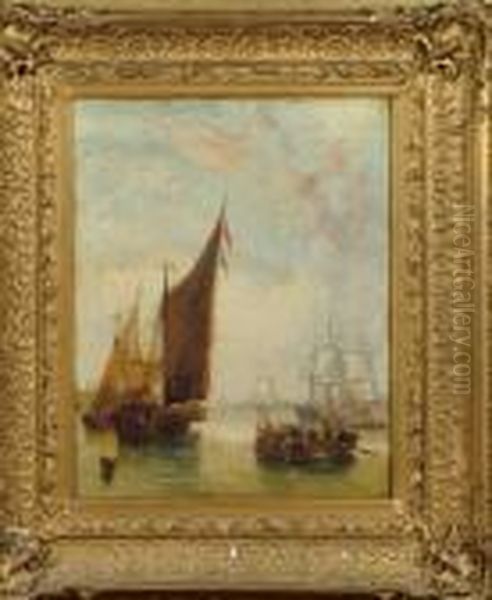 A Timber Barge And Other Vessels Becalmed In A Harbour - view 1
