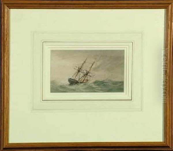 Attributed John Wilson Carmichael 4in. X 7in. A Brig In Heavy Seas - view 1