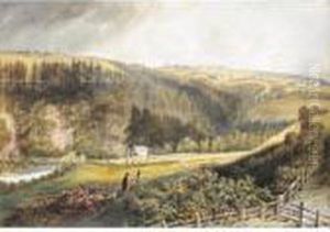 A Wooded Valley With Figures by John Wilson Carmichael