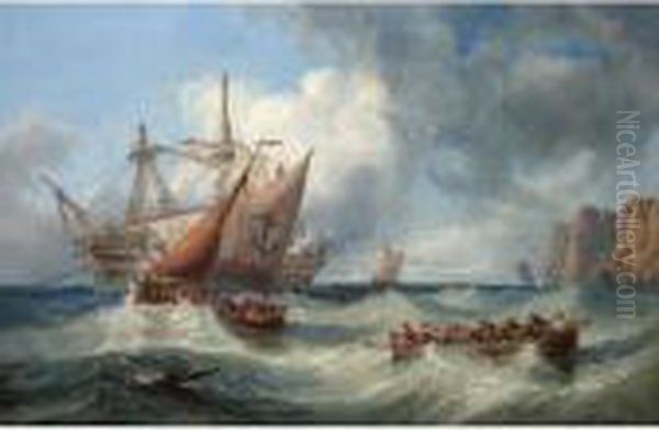 A Dismasted Man Of War At Anchor - view 1