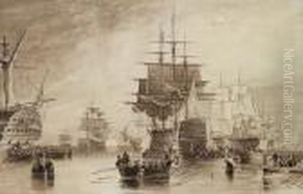 The Arrival Of The Victory With
The Body Of Lord Nelson On Board, At The Battle Of Trafalgar Dec 6th
1805 by John Wilson Carmichael