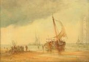 Dutch Barges Unloading On The Shore