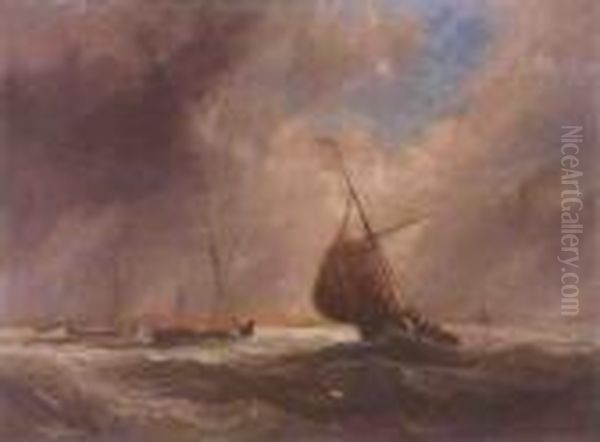 Dutch Barges Riding Out A Squall Off The Low Countries - view 1