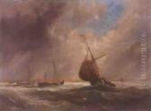 Dutch Barges Riding Out A Squall Off The Low Countries by John Wilson Carmichael
