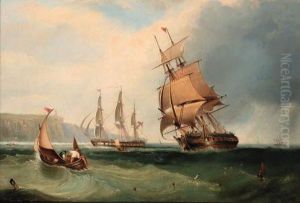 Frigates In An Onshore Breeze Off Flamborough Head by John Wilson Carmichael