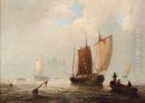 Fishing Craft Off Bamburgh Castle, Early Morning by John Wilson Carmichael