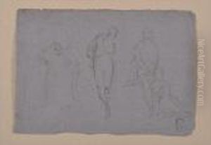 Three Sheets Of Studies Of An Annunciation And Sculpture by Jean-Baptiste Carpeaux