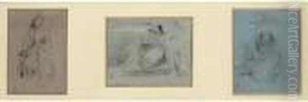 Etudes De Personnages, Au Verso De L'un Etude De Femme Et Enfant - view 1