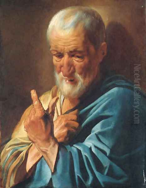 An old man with a raised finger - view 1