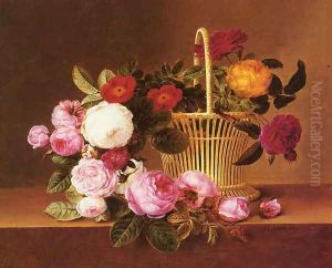 A Basket Of Roses On A Ledge by Johan Laurentz Jensen
