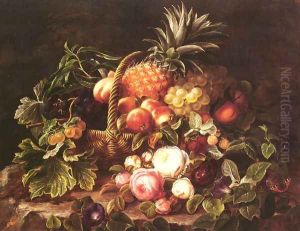 A Still Life Of A Basket Of Fruit And Roses by Johan Laurentz Jensen