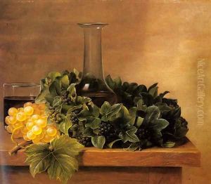 A Still Life with Grapes and Wine on a Table by Johan Laurentz Jensen