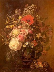 A Still Life with Flowers in a Greek Vase by Johan Laurentz Jensen
