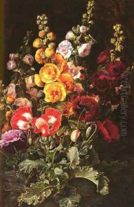 A Still Life Of Hollyhocks And Poppies by Johan Laurentz Jensen