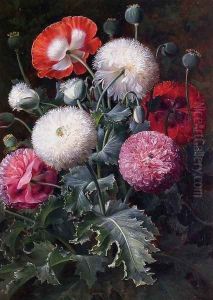 Still Life with Pink, Red and White Poppies by Johan Laurentz Jensen