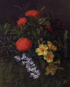 Allemanda, Ixora and Orchids by Johan Laurentz Jensen