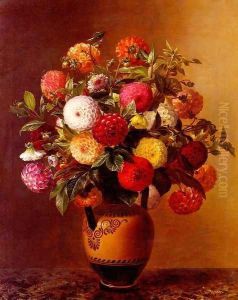 Still Life of Dahlias in a Vase by Johan Laurentz Jensen