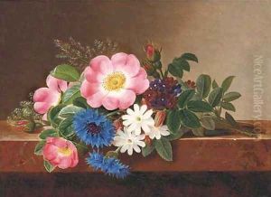 Summer flowers on a marble ledge by Johan Laurentz Jensen