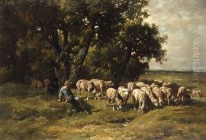 A Shepherd with His Flock by Charles Emile Jacque