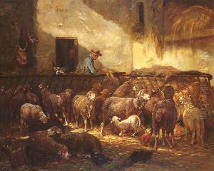 A Flock Of Sheep In A Barn by Charles Emile Jacque