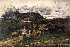 A Shepherdess and Her Flock by Charles Emile Jacque
