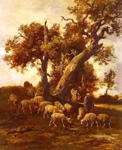 Sheep At Pasture by Charles Emile Jacque