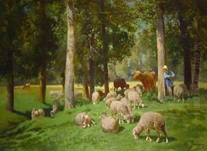 Landscape with Sheep by Charles Emile Jacque