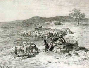 A Shepherd and his Flock by Charles Emile Jacque