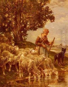 A Shepherdess Watering Her Flock