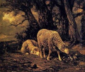 Sheep In A Forest by Charles Emile Jacque