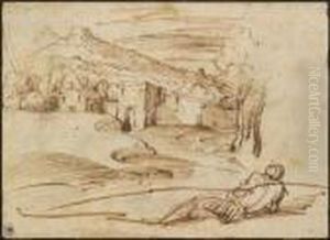 Paysage Avec Un Homme Allonge De Dos Au Premier Plan by Annibale Carracci