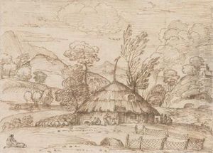 Bergige Landschaft Mit Bauernhaus