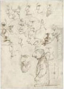 Sheet Of Studies Of 'caricatures Of Famous Artists Of Histime' by Annibale Carracci