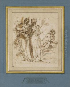 Two Standing Women And A Reclining Male Nude by Annibale Carracci