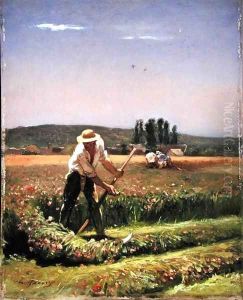 A peasant mowing by Charles Emile Jacque