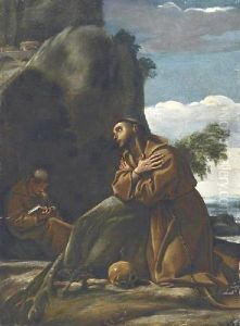 Saint Francis In Front Of Acliff Landscape by Annibale Carracci