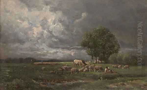 Shepherds grazing their flock - view 1
