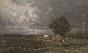 Shepherds grazing their flock by Charles Emile Jacque