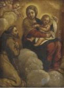 The Madonna And Child In Glory With Saint Francis Of Assisi by Annibale Carracci